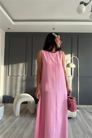 Pembe Keten Elbise