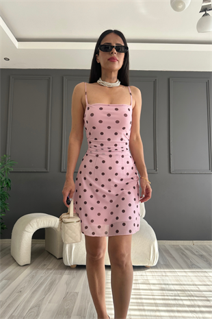 Pembe Puantiye Tül Elbise