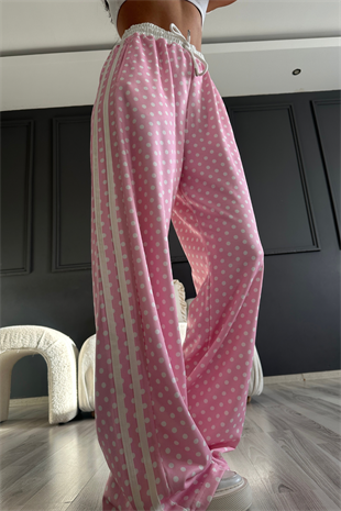 Pembe Şeritli Puantiye Pantolon
