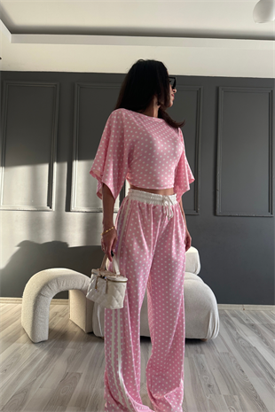 Pembe Şeritli Puantiye Takım