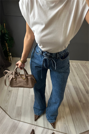 Premium Kalite İp Detaylı Dark Blue Denim