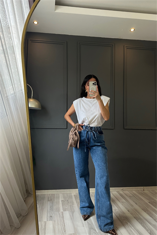 Premium Kalite İp Detaylı Dark Blue Denim