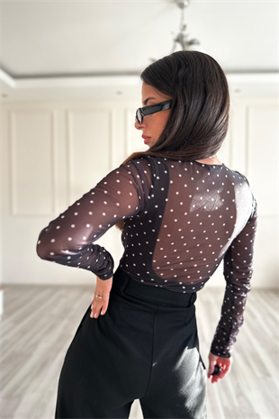 Puantiyeli Tül Bodysuit