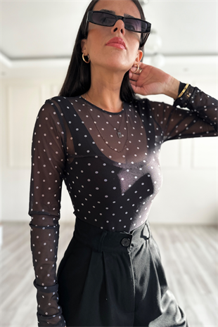 Puantiyeli Tül Bodysuit