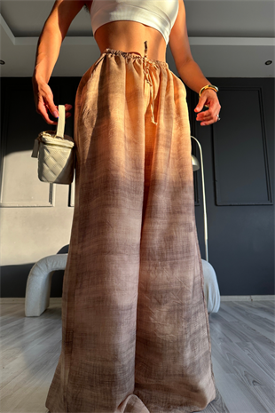 Sarı Dökümlü Bol Paça Pantolon