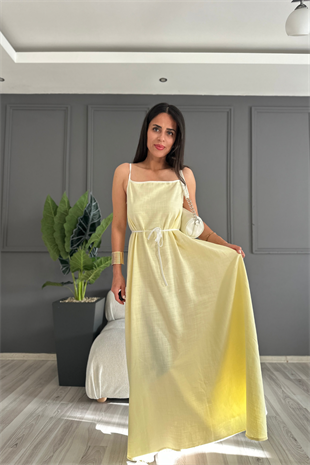 Sarı Keten Premium Elbise