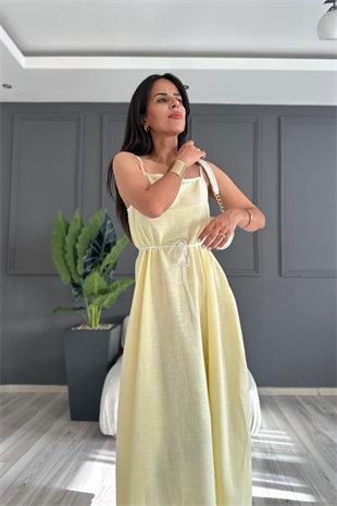 Sarı Keten Premium Elbise