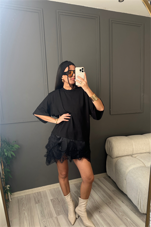 Saten Dantelli Tshirt Elbise