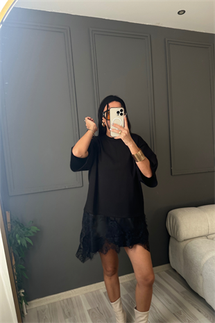 Saten Dantelli Tshirt Elbise