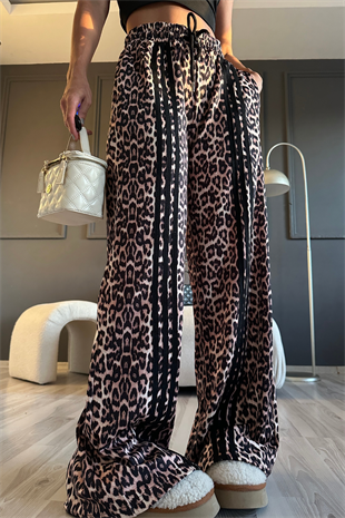 Şeritli Leopar Modal Pantolon 