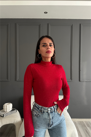 Simli Kırmızı Bodysuit