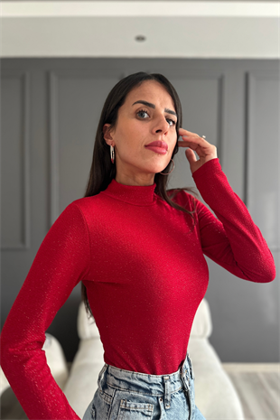Simli Kırmızı Bodysuit