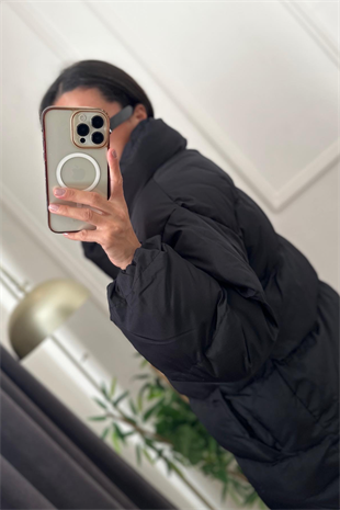 Şişme Siyah Wlls Fermuarlı Mont