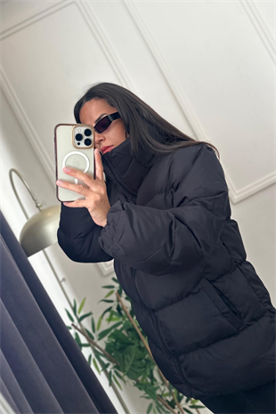 Şişme Siyah Wlls Fermuarlı Mont