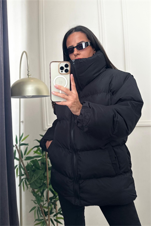 Şişme Siyah Wlls Fermuarlı Mont