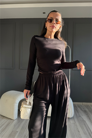 Siyah Bel Yan Lastikli Ultra Relax Balon Pantolon Takım