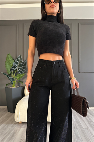 Siyah Işıltılı Denim