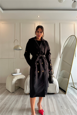 Siyah Kuşaklı Trençkot