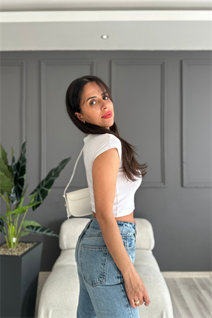 Süper Kumaş Ultra Esnek Beyaz Crop T-shirt