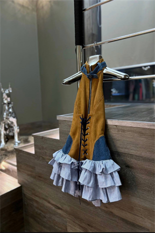 Tasarım Süet Jessica Kumaş Denim Detaylı Premium Elbise