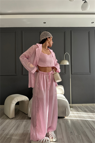 Üçlü Pembe Premium Balon Pantolon Takım