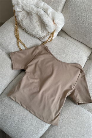 Vizon Likralı Kısa Kollu Sırtı Açık Crop