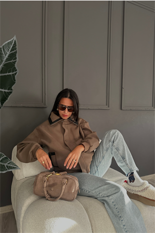 Yaka Deri Detay Astarlı Mont