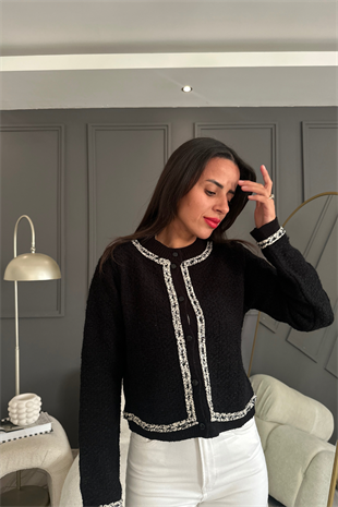 Yaka Ve Kol Şeritli Premium Hırka