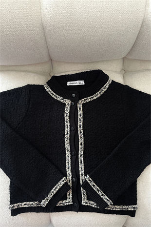 Yaka Ve Kol Şeritli Premium Hırka