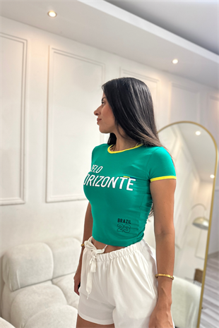 Yeşil Blo Full Esnek Crop T-shirt