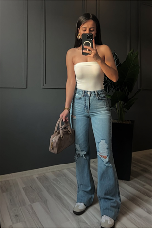 Yırtıklı SO2204 Straight Fit Blue Jean