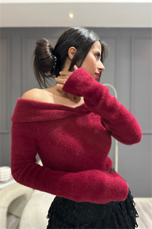 Yumoş Omuz Açık Bordo  Premium Kalite Kazak