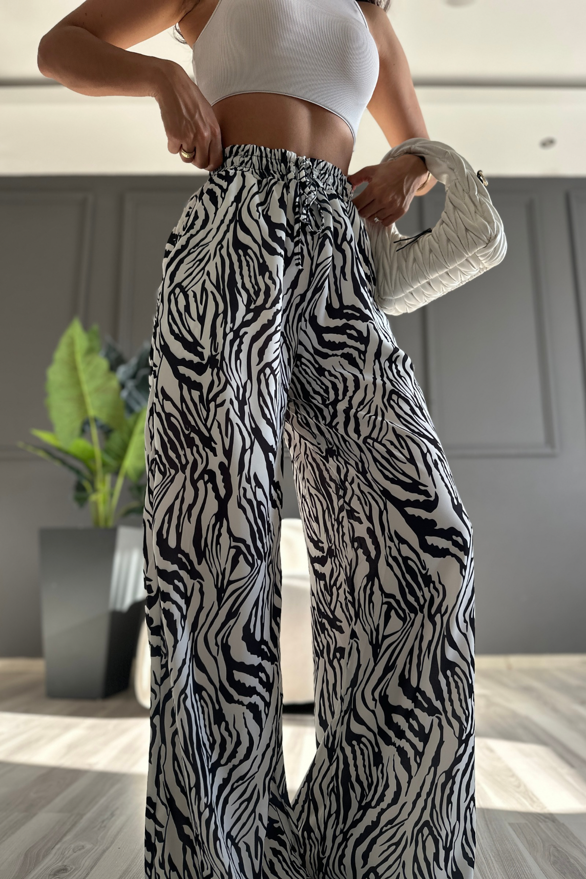 5301 Zebra Saten Leopar Pantolon 