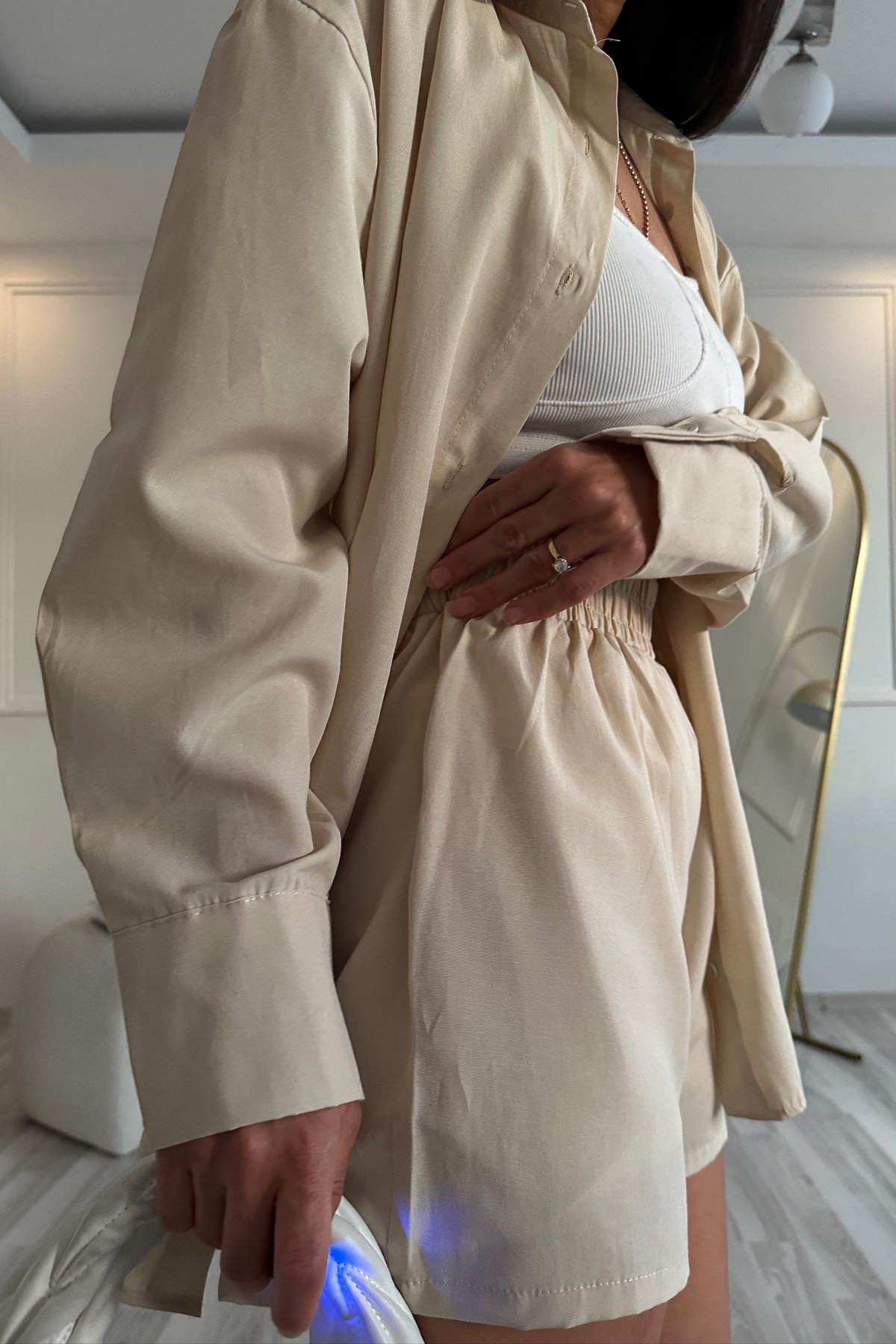 Bej Style Model Poplin Kumaş Şort Gömlek Takım