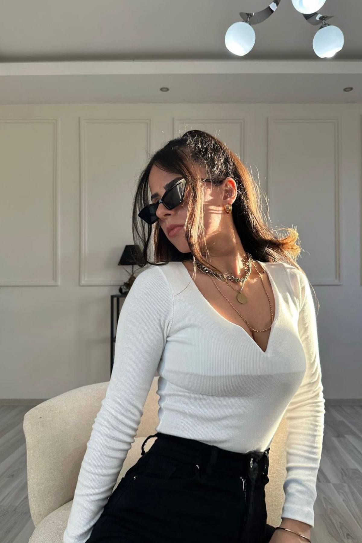 Beyaz Fitilli Bodysuit