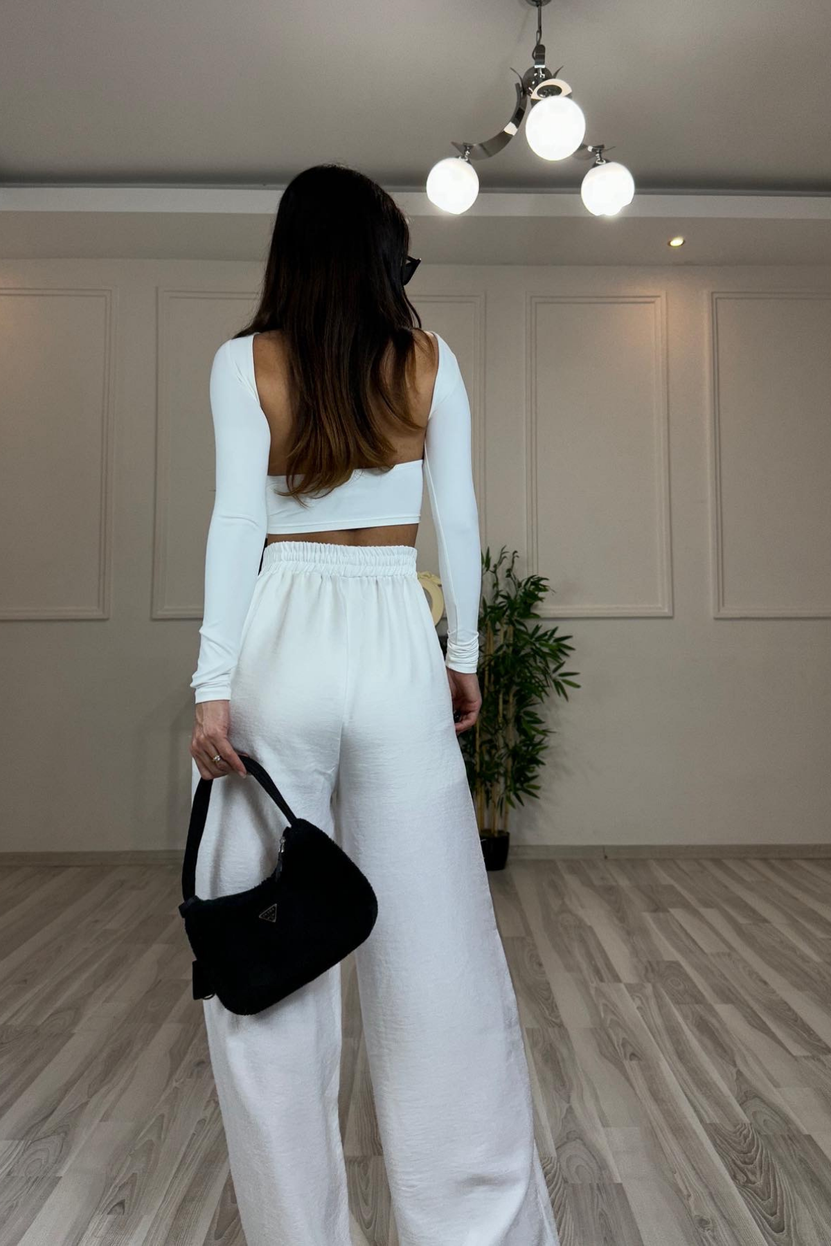 Beyaz Keten Bol Paça Cepli Pantolon - Style of Style