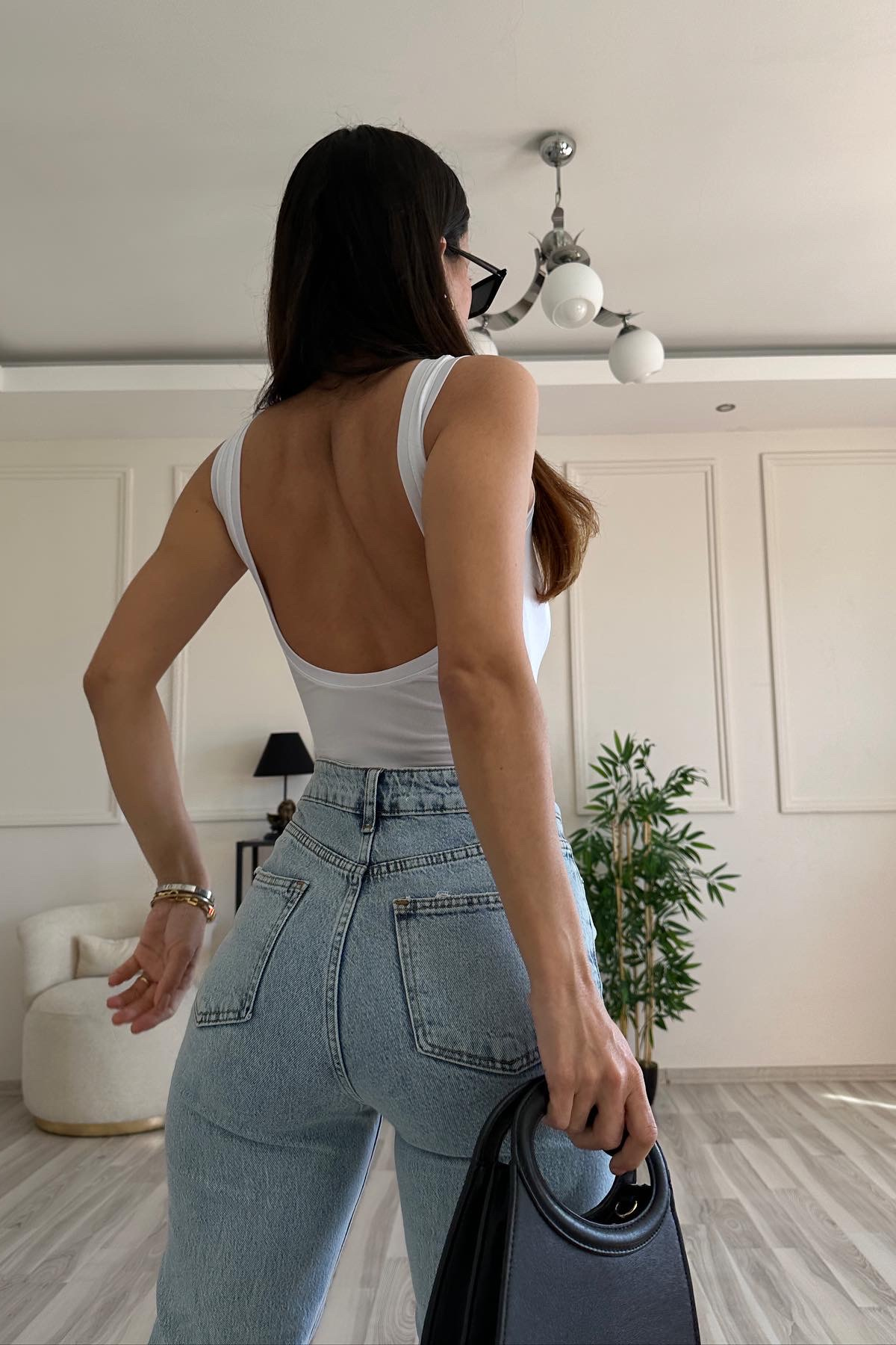 Beyaz Likralı Sta Bodysuit