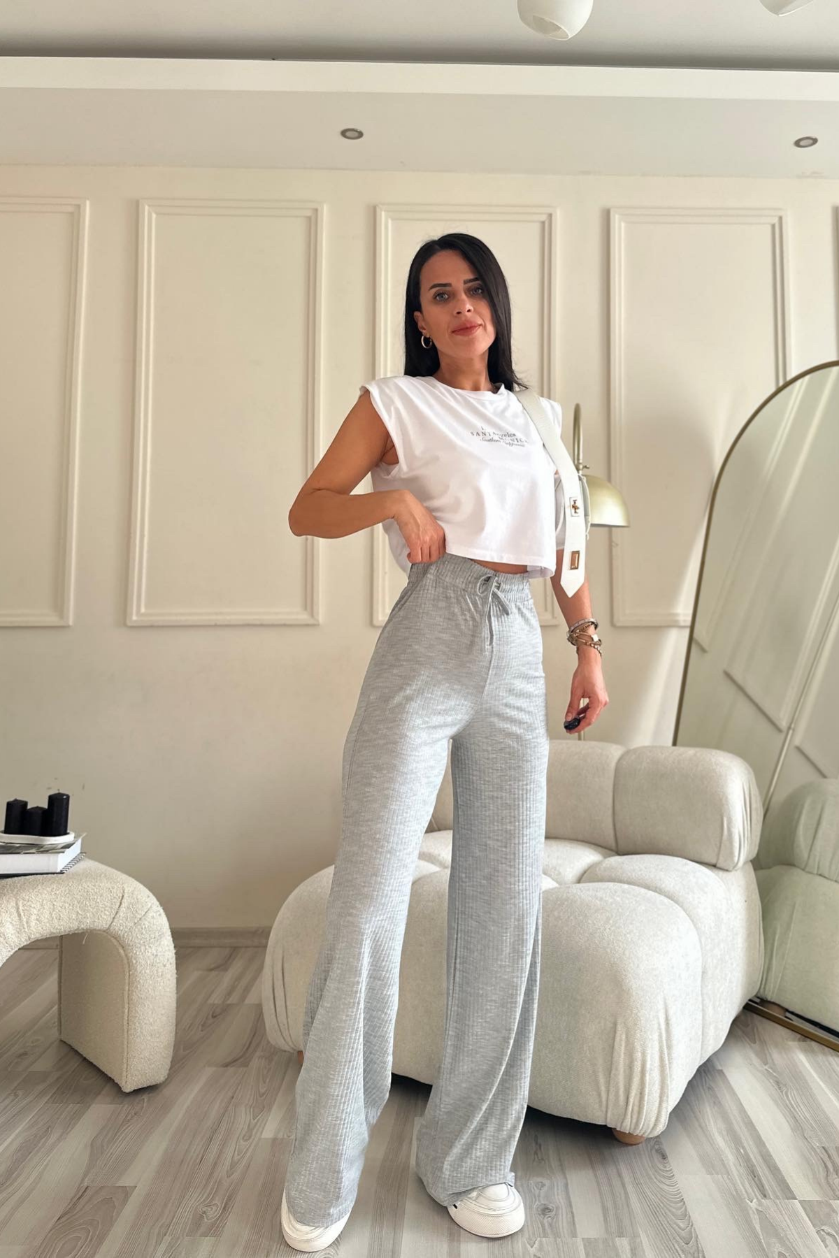 Fitilli Ultra Yumuşak Gri Eşofman Alt