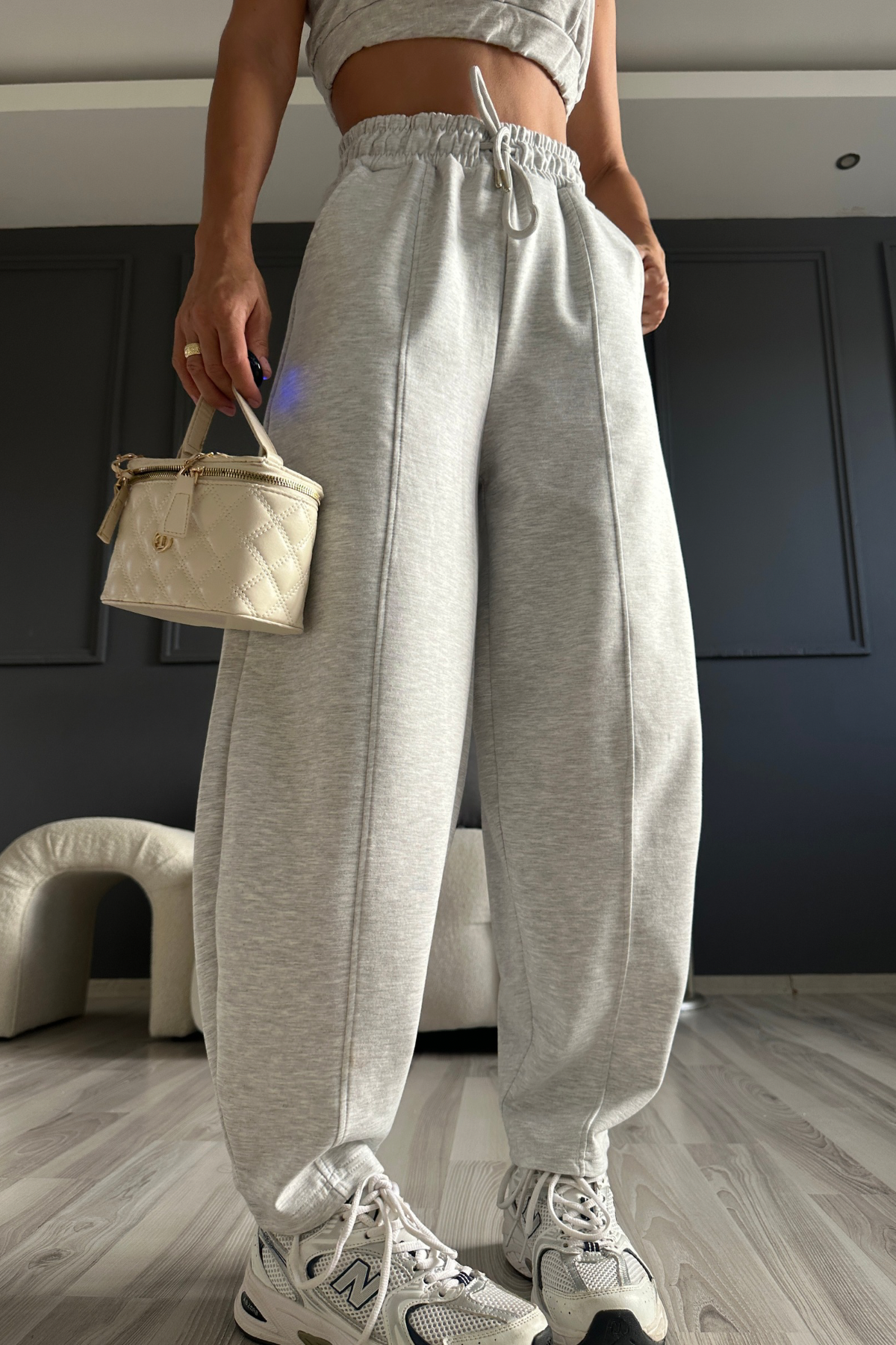Gri Çımalı Balon Model Pantolon