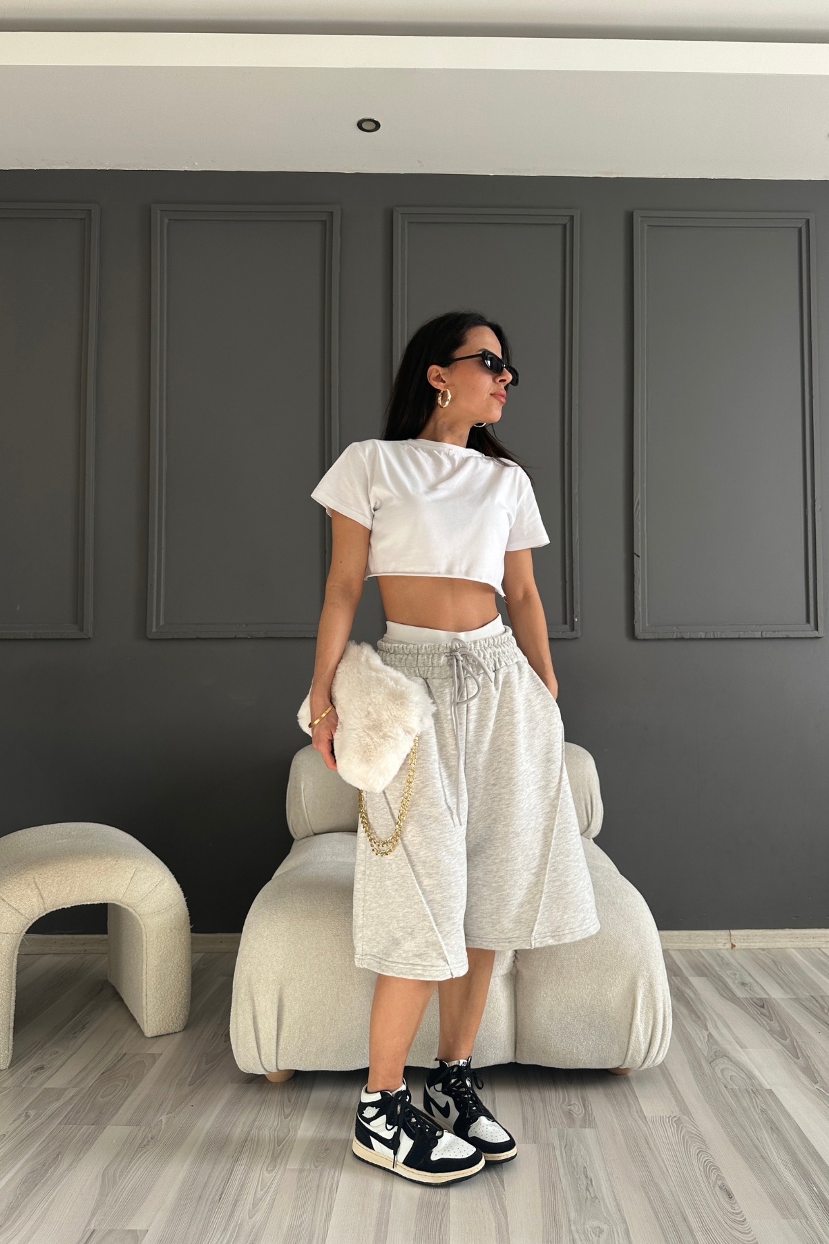 Gri Çımalı  Şort