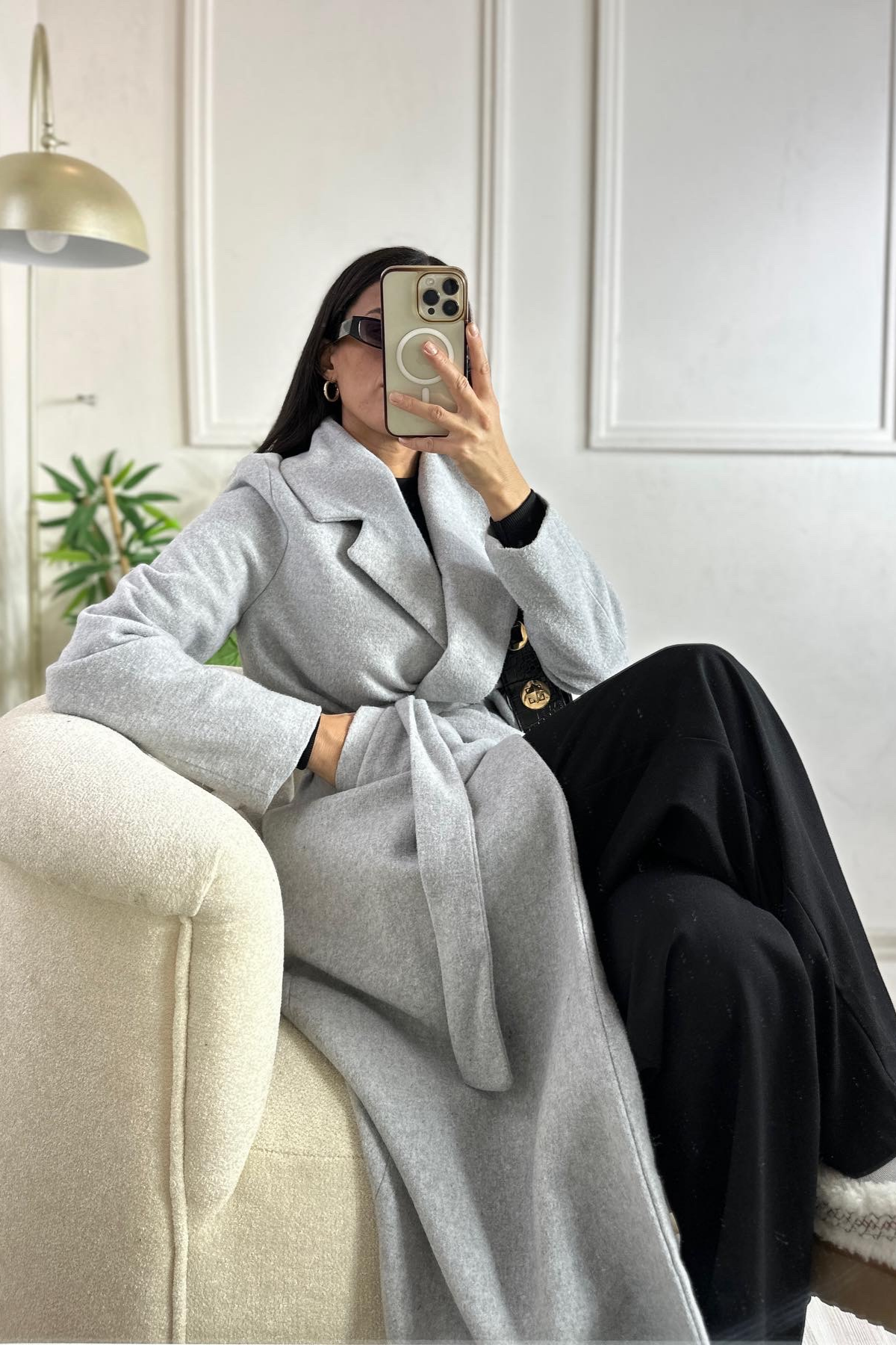 Gri Dk Kaşe İçi Astarlı Cepli Kaban