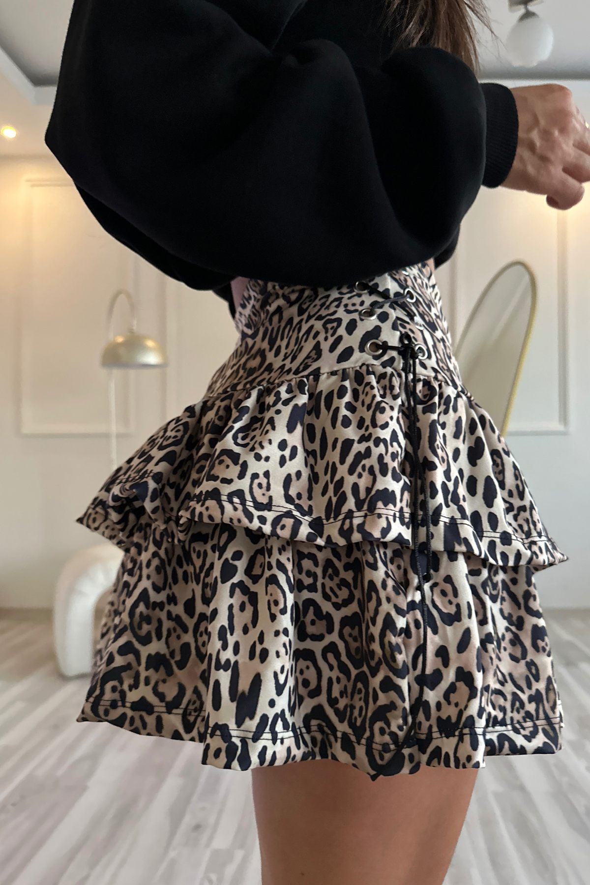 Leopar Desenli Kuş Gözü Etek