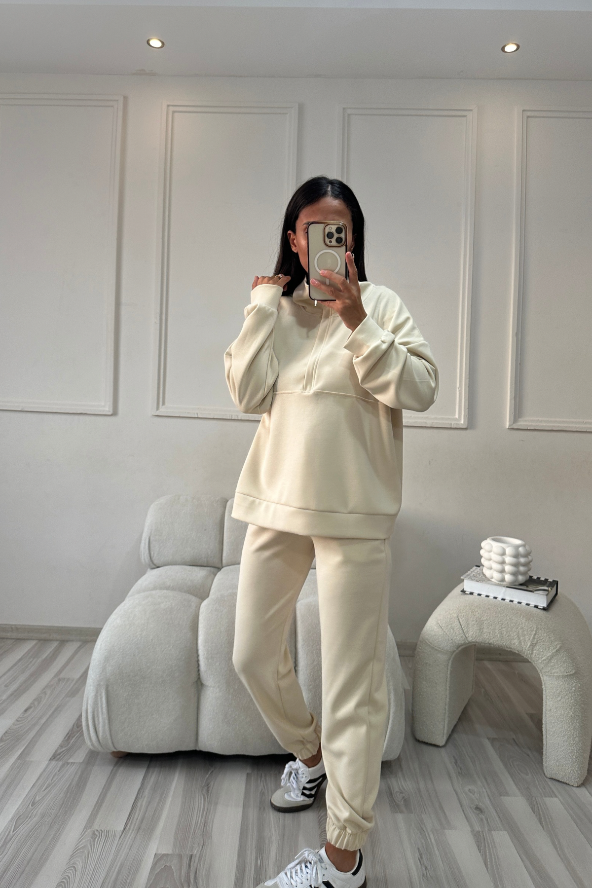 Lima Model Kumaş Bej Fermuarlı Takım