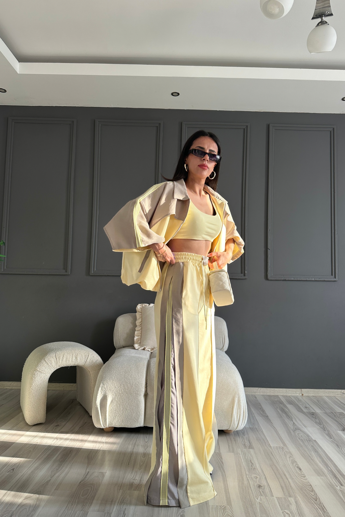 Paraşüt Detay Premium Üçlü Butter Yelllow Takım