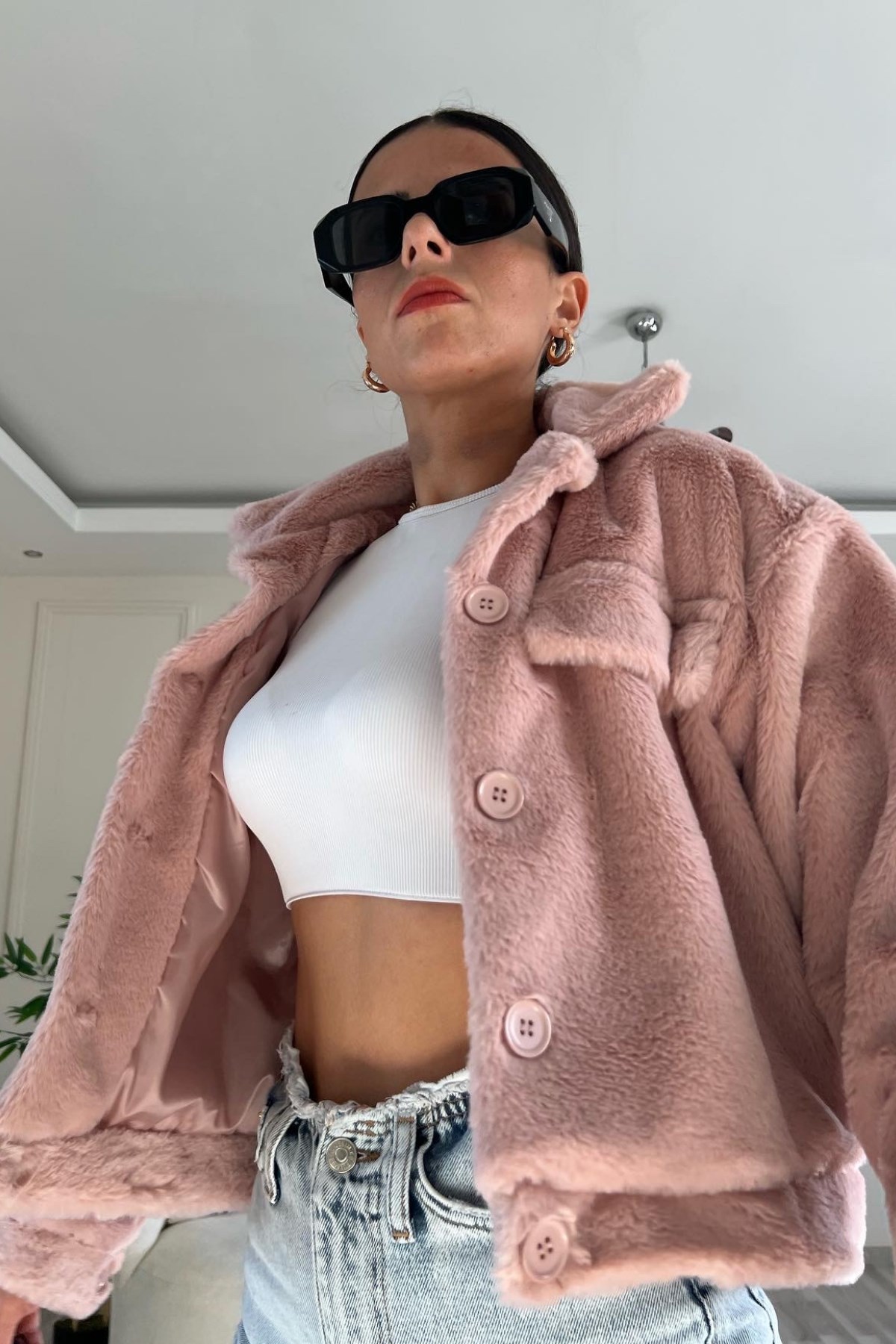 Peluş Pembe Ceket