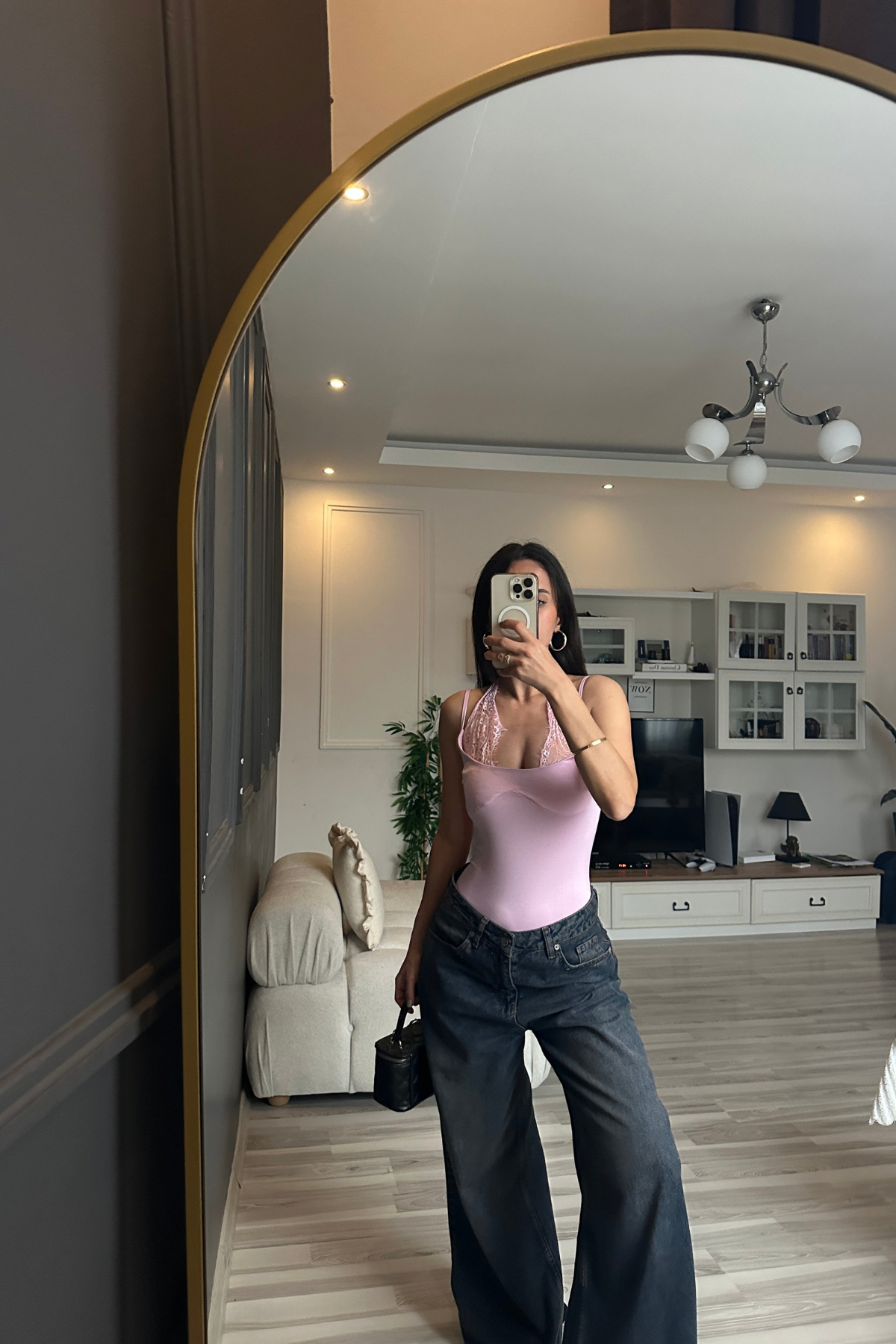 Pembe Dantel Detay Bodysuit