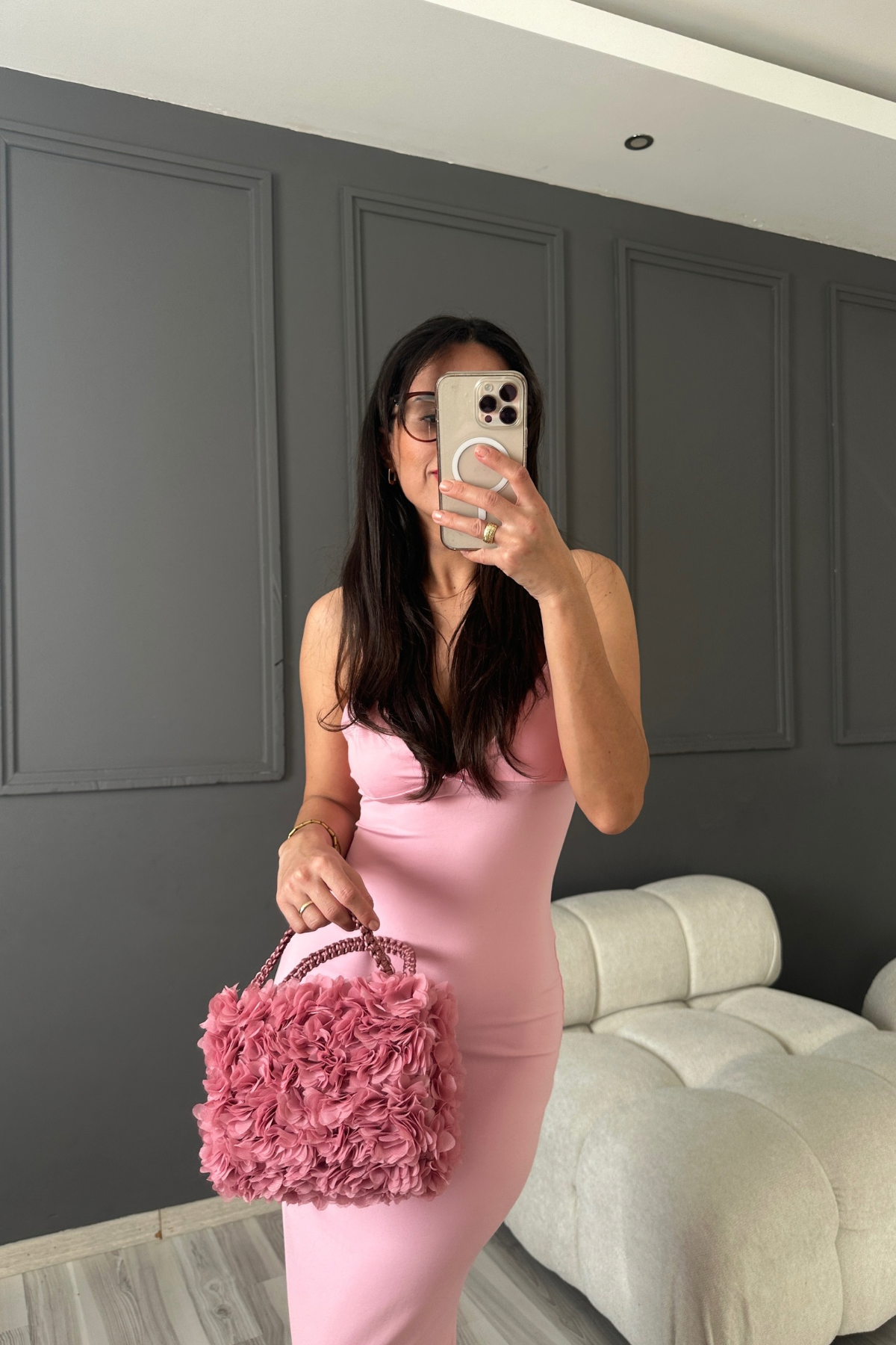 Pembe İp Askılı Elbise