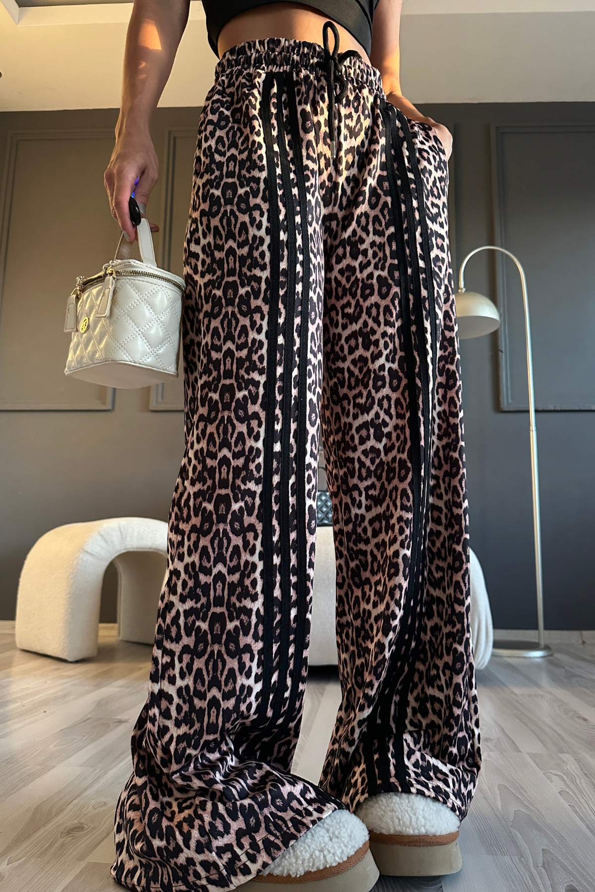Şeritli Leopar Modal Pantolon 
