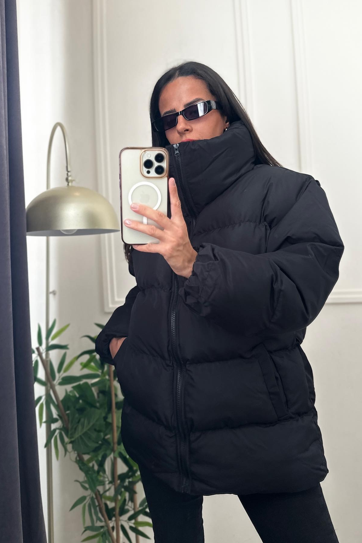 Şişme Siyah Wlls Fermuarlı Mont