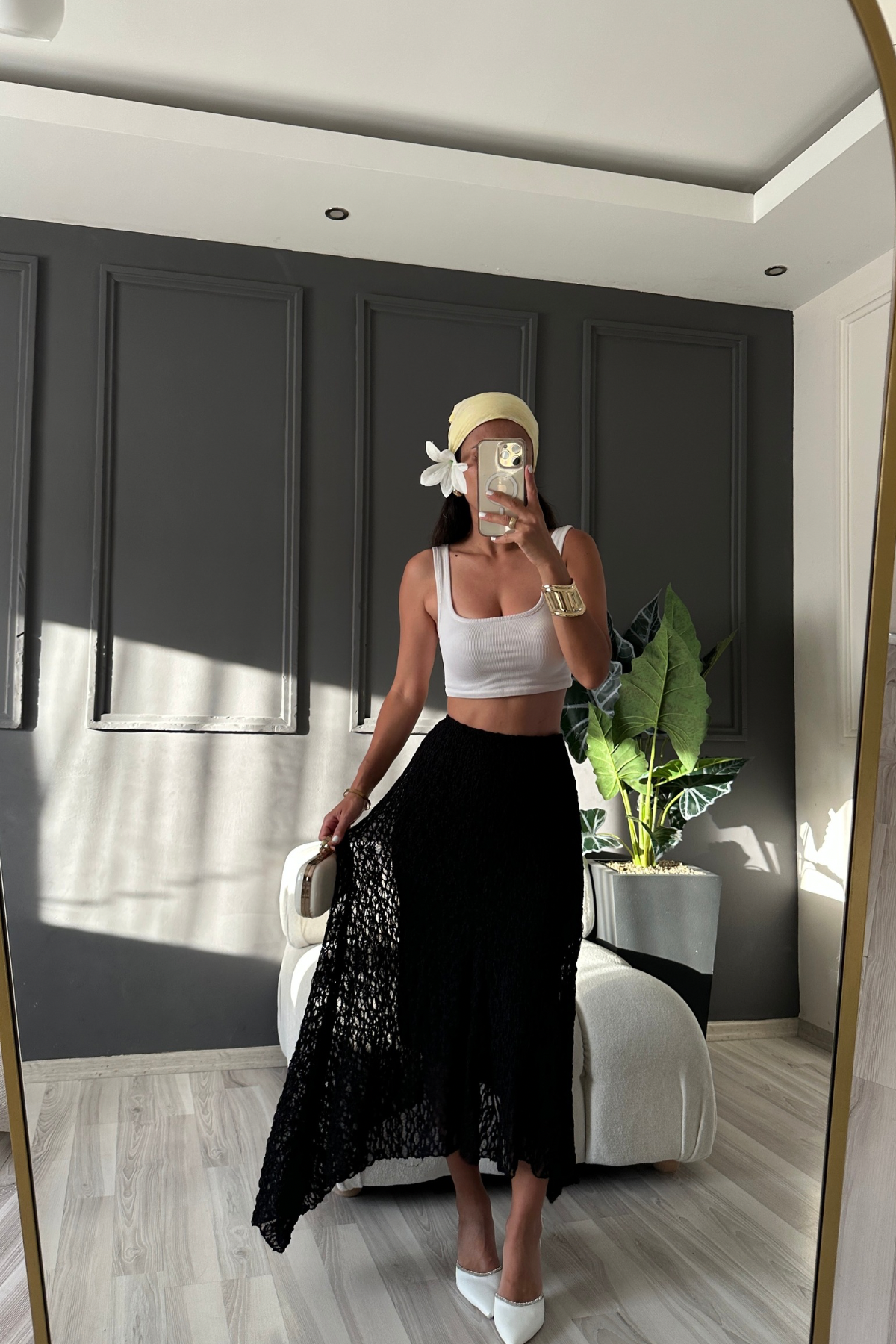 Siyah Asimetrik Dantel Etek